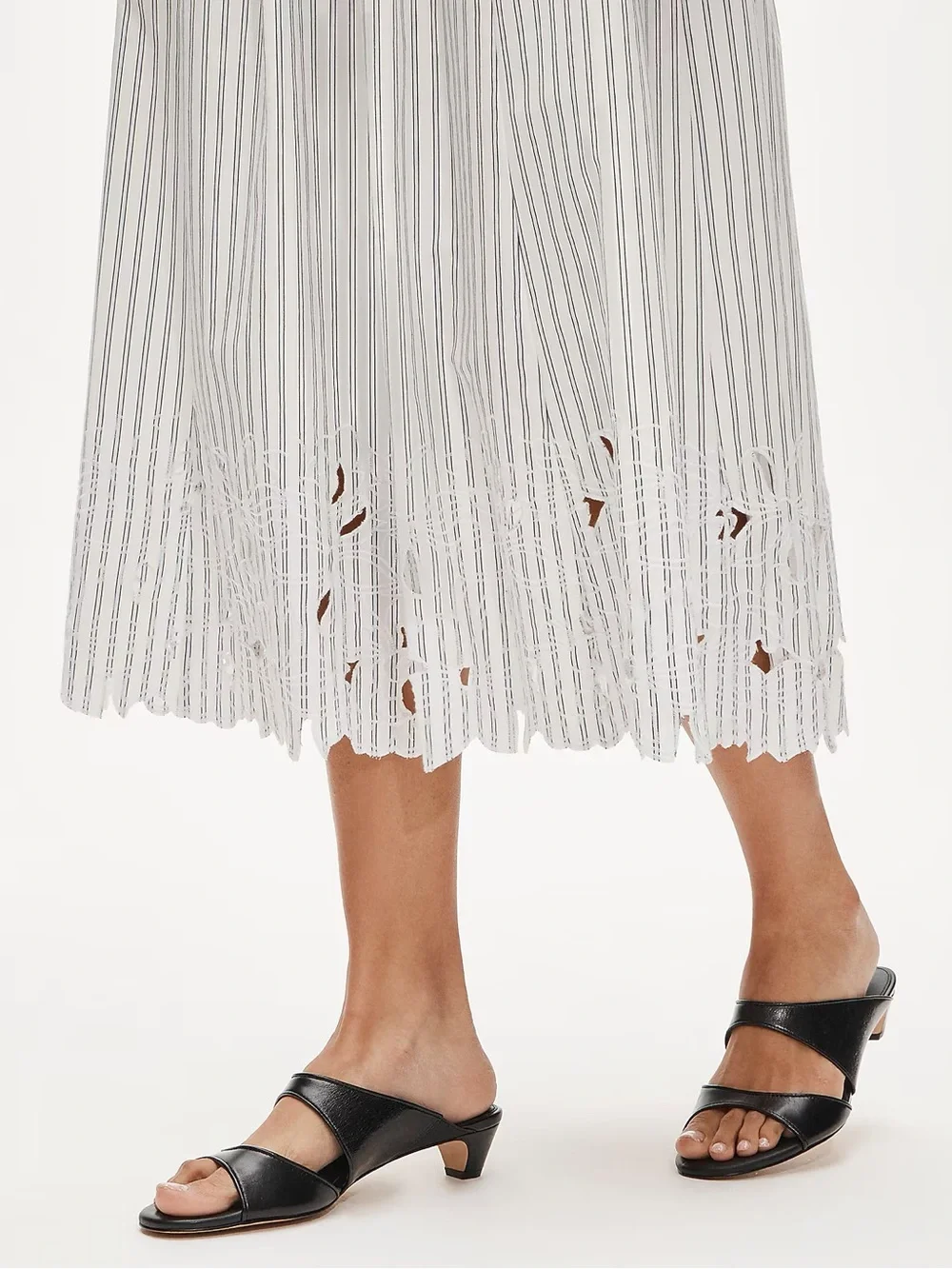 J.CREW Embroidered pull-on midi skirt in striped cotton poplin